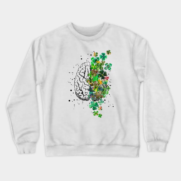 Brain with four-leaf clovers Crewneck Sweatshirt by RosaliArt